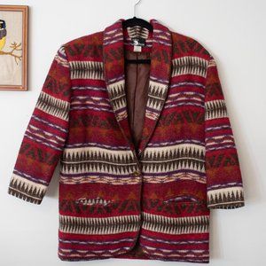 Vintage First Option Maroon Aztec Patterned Blazer Size Medium